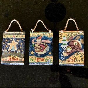 Hand Painted Slate Christmas Plaques - Peace, Love & Joy Hanging Plaque